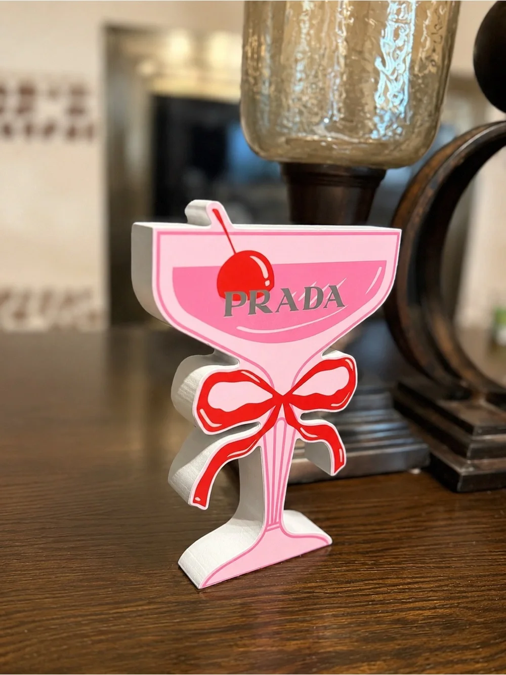 Prada Cherry on Top Coupe Glass Wood Decor NWT